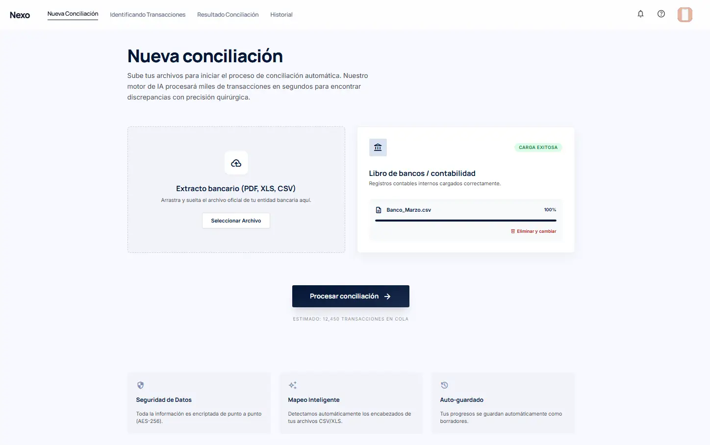 Pantalla de nueva conciliación en Nexo